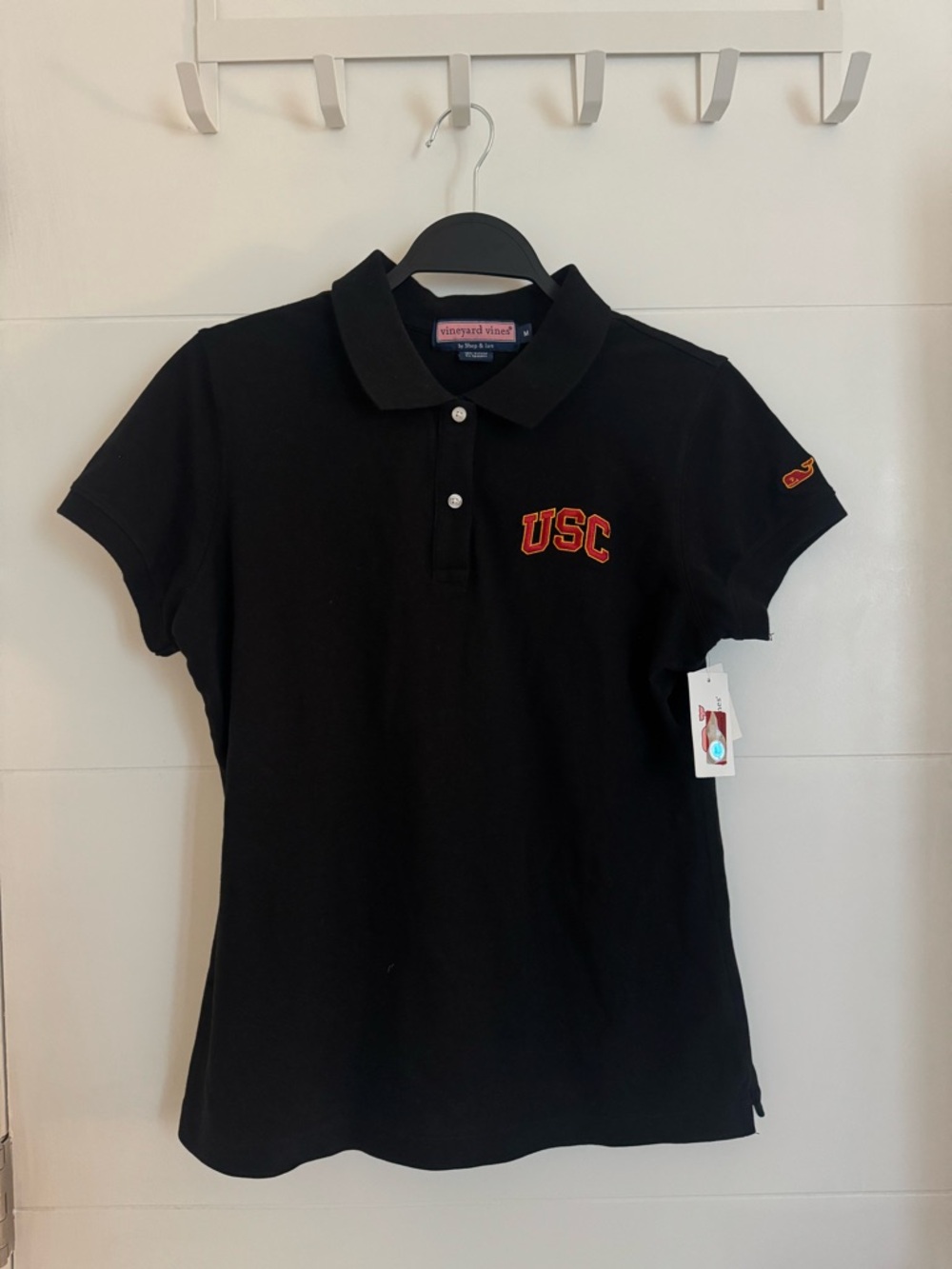 USC Vineyard Vines Black Polo Shirt with Red Embroidery